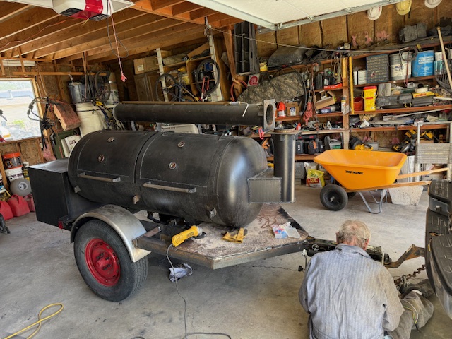 Trailer smoker in garage